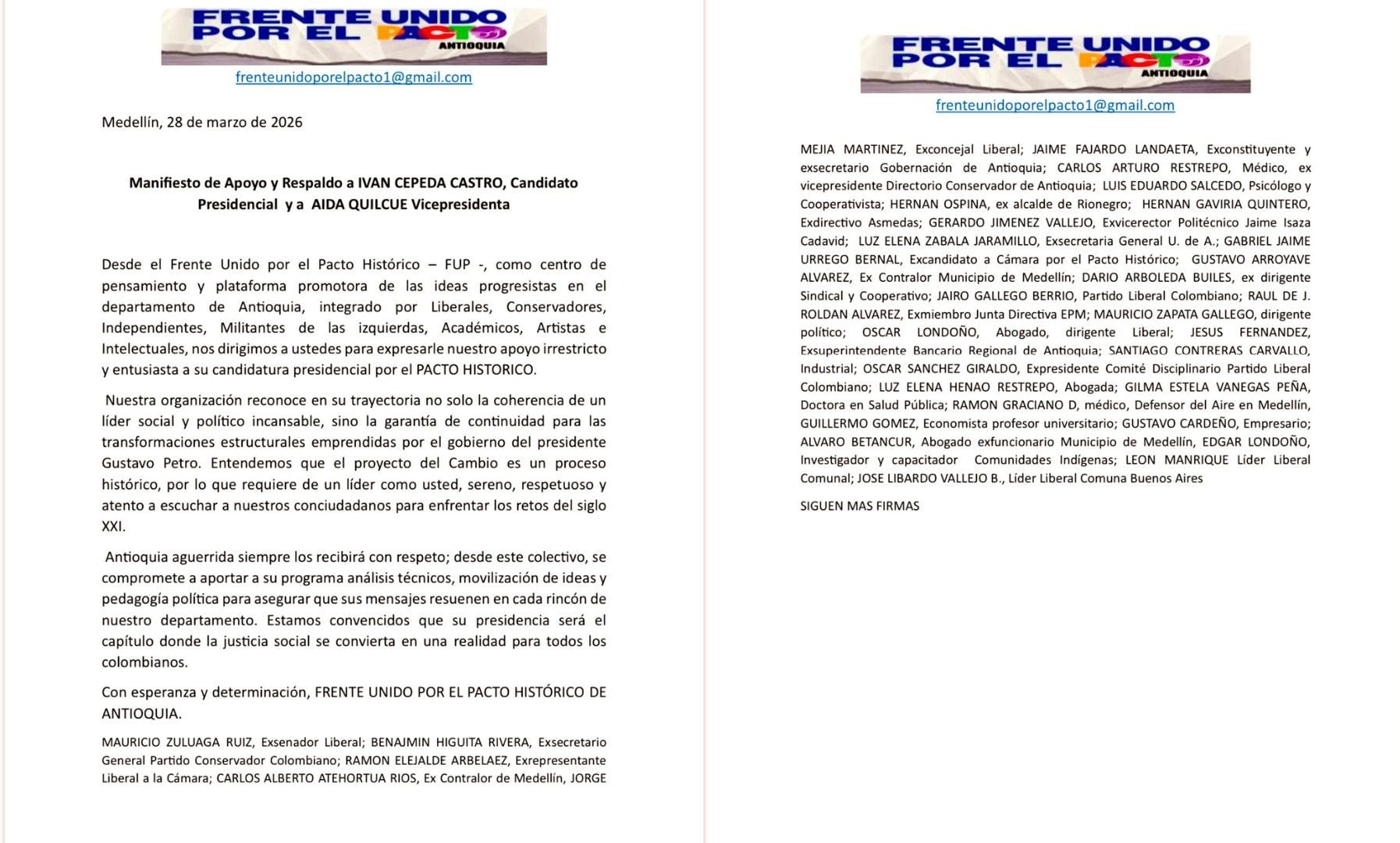 “Antioquia aguerrida siempre los recibirá con respeto”, señalaron en el manifiesto - crédito @jorgerojas2022/X