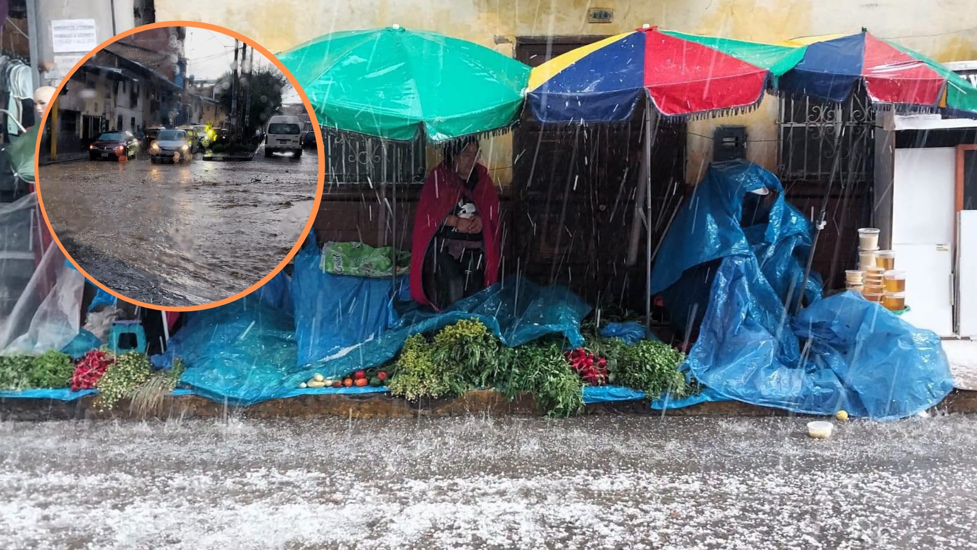 Una intensa lluvia acompañada de granizo afectó distintos sectores urbanos y generó acumulación de agua. Composición: Infobae