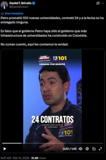 Briceño cuestionó gestión de Petro