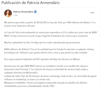 La posible venta de La Casa de Toño por más de 400 millones de dólares abrió un debate sobre el valor de la cadena mexicana y su potencial de expansión internacional