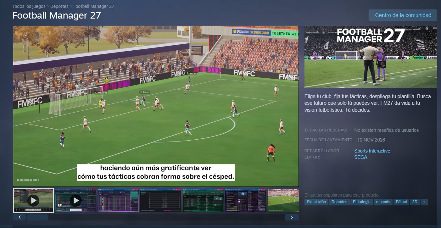 En Football Manager 27, el usuario dirige un equipo de fútbol como entrenador. (Steam)