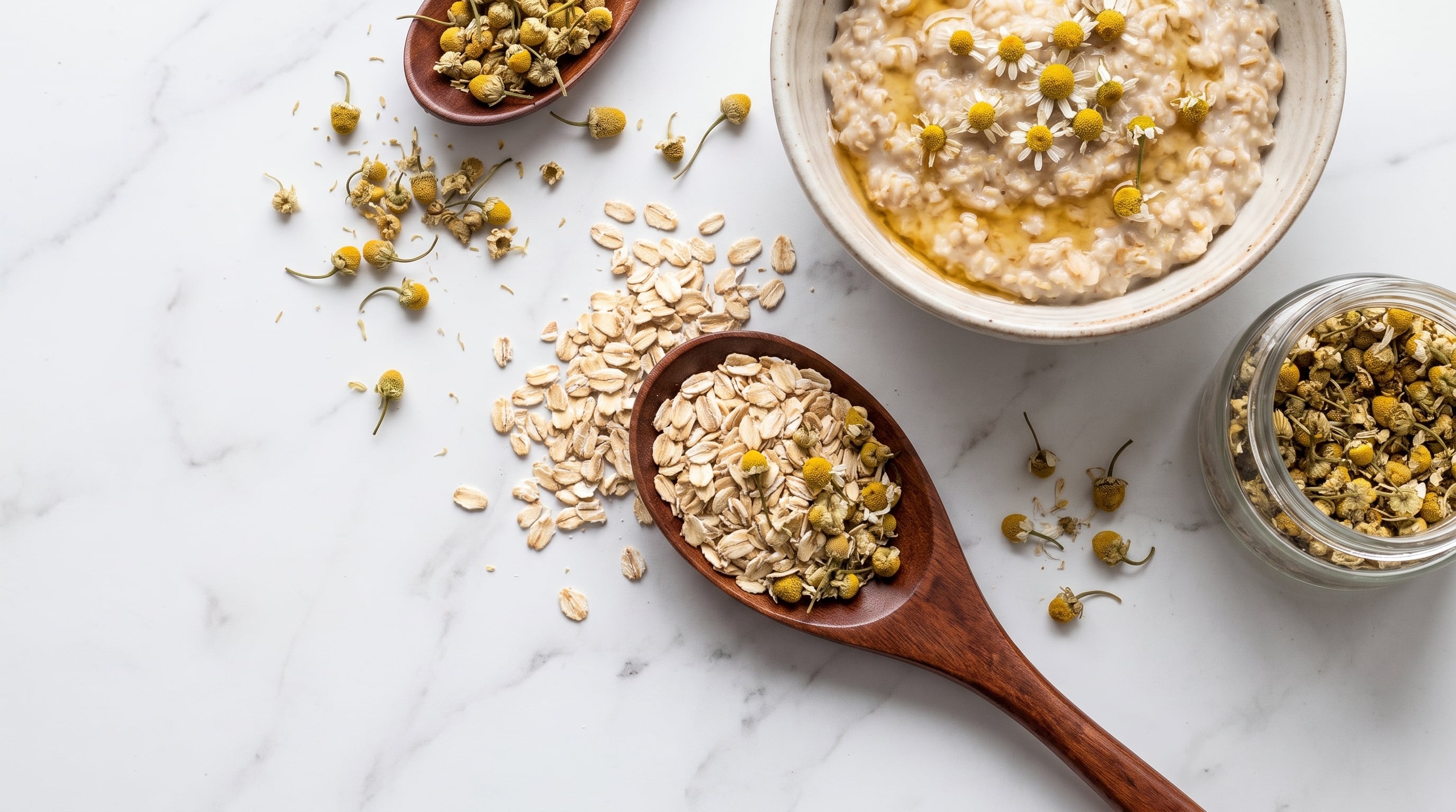 La avena con manzanilla aporta carbohidratos complejos y compuestos vegetales asociados con la calma. (Imagen Ilustrativa Infobae)