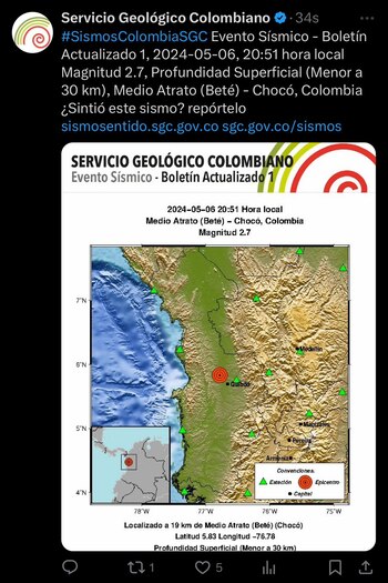 Tembló en Chocó, cerca de