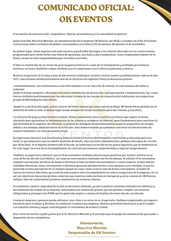 El comunicado del empresario detenido