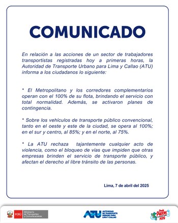 Comunicado de la ATU