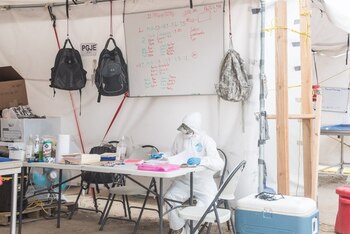 Un médico forense registra en