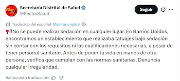 La advertencia de la sociedad médica enfatiza la necesidad de condiciones clínicas especiales y control estricto durante la administración de sedantes a quienes se someten a procedimientos ajenos al entorno hospitalario autorizado - crédito captura de pantalla @SecretariaSalud