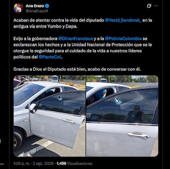 Ana Erazo afirmó que Yesid Sandoval salió ileso y pidió a la Gobernación del Valle una investigación urgente por el ataque sicarial - crédito X