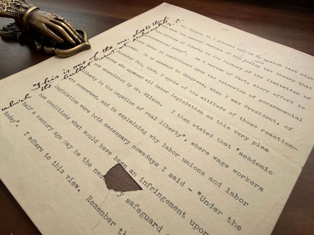 Una de las páginas del discurso de Roosevelt