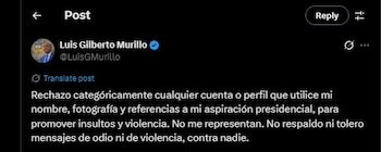 Luis Gilberto Murillo rechazó las amenazas que hizo la cuenta a Jaime Arizabaleta - crédito @LuisGMurillo