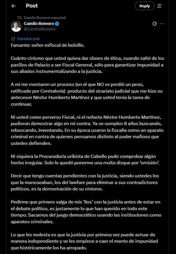 Camilo Romero le contestó de