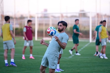 El jugador iraní Alireza Jahanbakhsh durante un entrenamiento de la selección, en Antalya, Turquía, el martes 2 de junioo de 2026, previo al Mundial 2026.. (AP Foto/Khalil Hamra)
