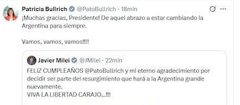 El intercambio en redes entre Javier Milei y Patricia Bullrich