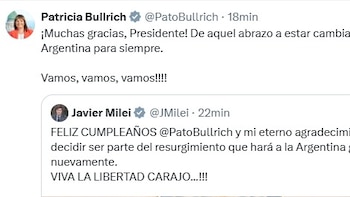 "Mi eterno agradecimiento": en medio de la interna libertaria, Milei saludó a Bullrich por su cumpleaños