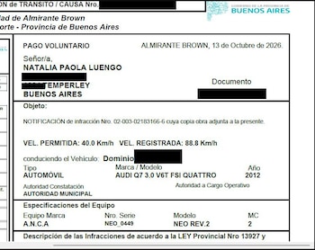 Documento que vincula a Luengo con el Audi del accidente