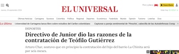El informe de El Universal sobre las razones del no regreso de Teo Gutiérrez, antes de enero del 2025 - crédito El Universal