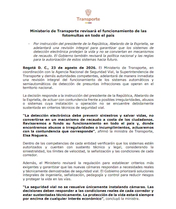 Ministerio de Transporte - crédito Ministerio de Transporte