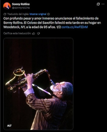 La familia de Sonny Rollins confirmó su muerte a través de redes sociales. (X)