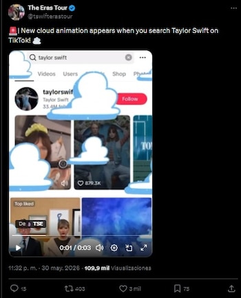 Ao pesquisar o nome de Taylor Swift no TikTok, surgiu uma nuvem semelhante à de Toy Story.