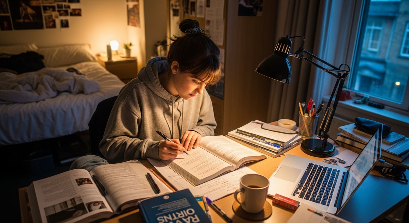 Una estudiante prepara un examen con el contenido de sus manuales y de la IA (Imagen Ilustrativa Infobae)