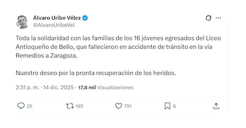 El expresidente Álvaro Uribe lamentó