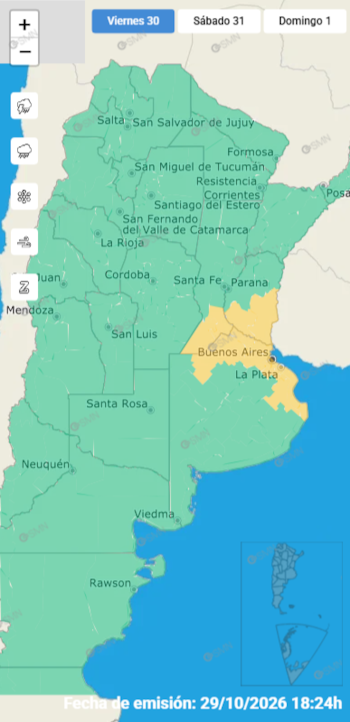 El SMN emitió una alerta amarilla para el AMBA, el norte bonaerense y sectores de Santa Fe y Entre Ríos