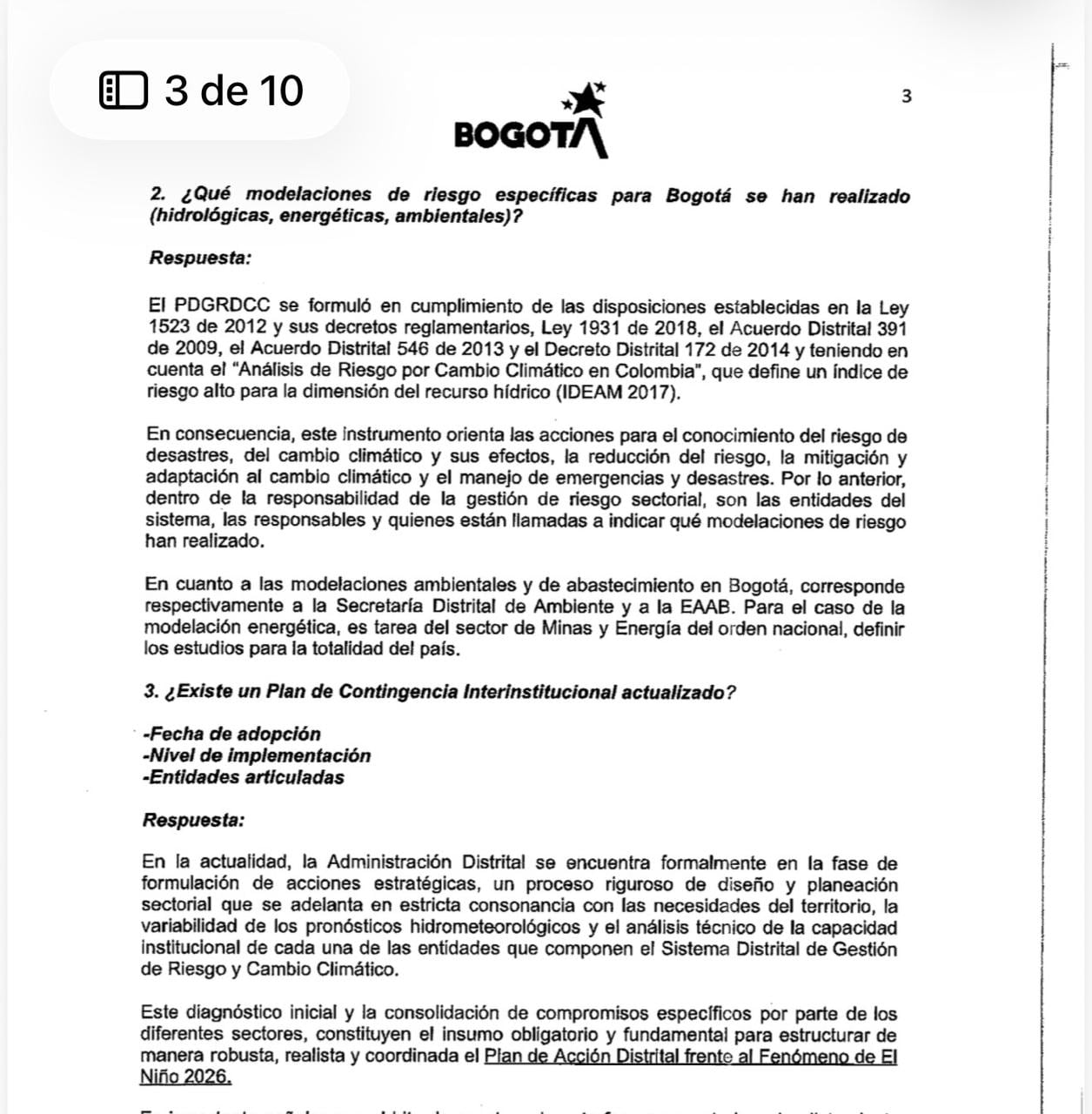 El Idiger informó que Bogotá apenas está en fase de formulación del Plan de Acción Distrital frente al Fenómeno de El Niño y aún no tiene fecha de adopción - crédito Sala de Prensa Quena Ribadeneira