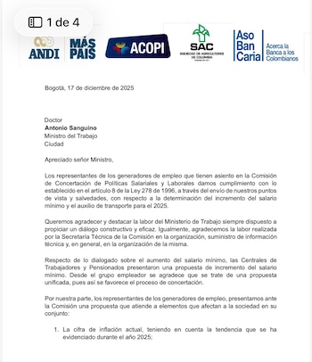 La carta enviada al ministro