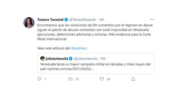 El tuit de Tamara Taraciuk