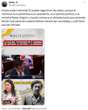 Wally anticipó un posible paro por el retiro de piezas del Museo Nacional - crédito @MeDicenWally/X
