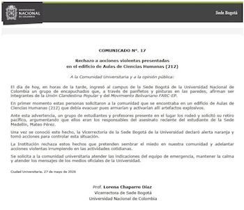 La Vicerrectoría de la sede Bogotá, liderada por Lorena Chaparro Díaz, coordinó la respuesta institucional para resguardar la integridad de estudiantes y profesores - crédito Universidad Nacional de Colombia