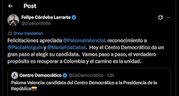 Felipe Córdoba también felicitó a