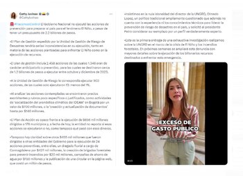 Catherine Juviano criticó la falta de acciones preventivas del Gobierno colombiano frente al fenómeno de El Niño - crédito @CathyJuvinao/X