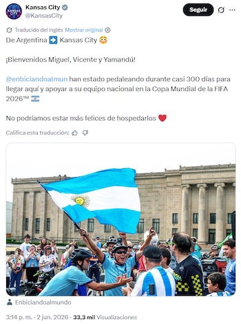 La publicación de la ciudad de Kansas para darles la bienvenida a los "biciviajeros" de Gualeguaychú