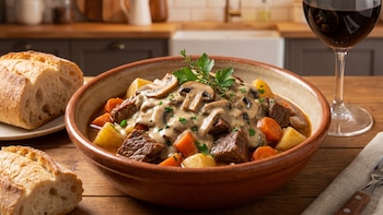 Receta de estofado de carne con crema de hongos, rápida y fácil