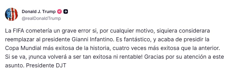 El comunicado de Trump vía Truth Social