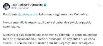 Juan Carlos Pinzó lazó críticas