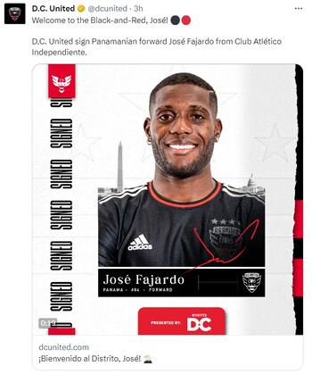 José Fajardo fue anunciado como nuevo jugador de DC United.