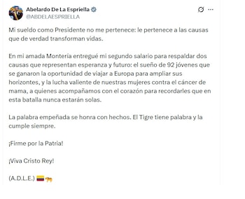 Abelardo de la Espriella dijo que el sueldo de presidente de Colombia no le pertenece - crédito @abdelaespriella/X