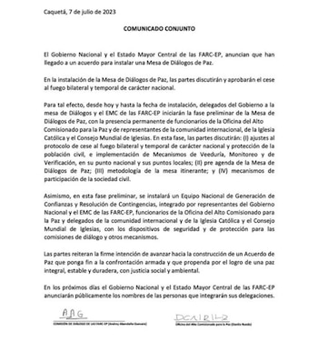 Comunicado conjunto entre las disidencias