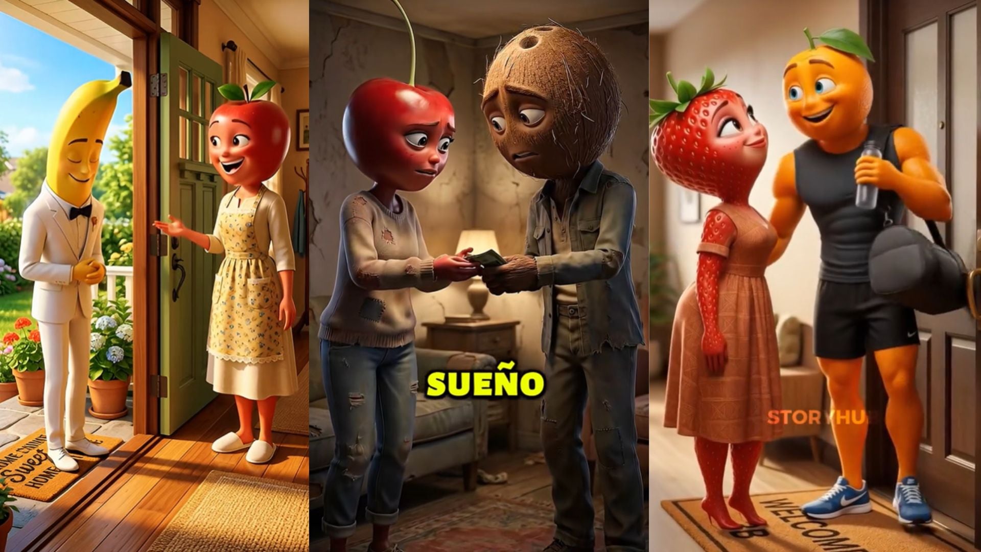 Escenas de Frutinovelas muestran a personajes frutales viviendo intensos dramas, romances y desafíos económicos que capturan la atención de millones en TikTok.