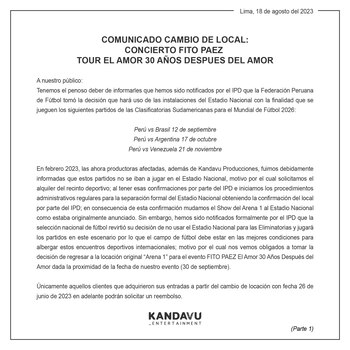 Comunicado sobre cambio de local