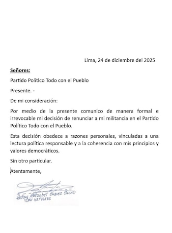 Betssy Chávez renuncia al partido