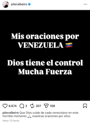 Piter Albeiro envió mensaje de fortaleza y fe a Venezuela tras los terremotos - crédito piteralbeiro/Instagram