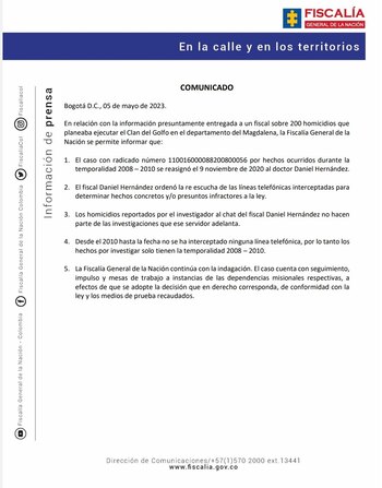 Comunicado de la Fiscalía General