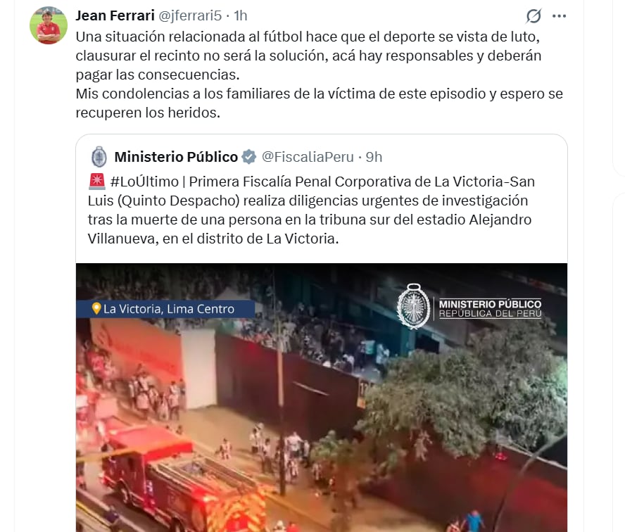 Jean Ferrari se pronunció sobre tragedia en Matute.