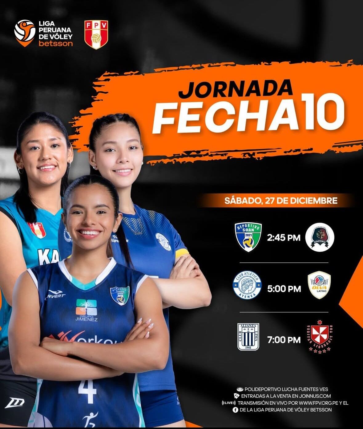 Programación del sábado 27 de diciembre de la Liga Peruana de vóley 2025/2026