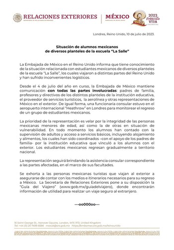 La embajada de México informó