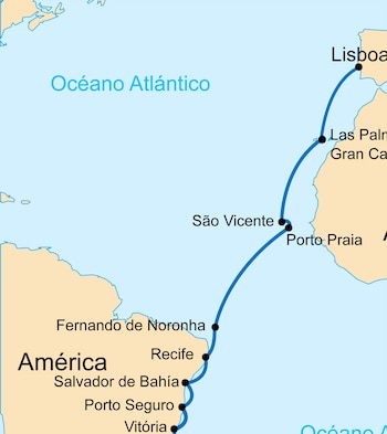 El recorrido de Gago Coutinho y Sacadura Cabral en la primera travesía aérea del Atlántico sur (dominio público)