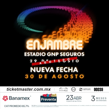 La preventa de boletos para el segundo concierto de Enjambre se realizará el 23 de abril a las 14:00 horas, en exclusiva por Banamex